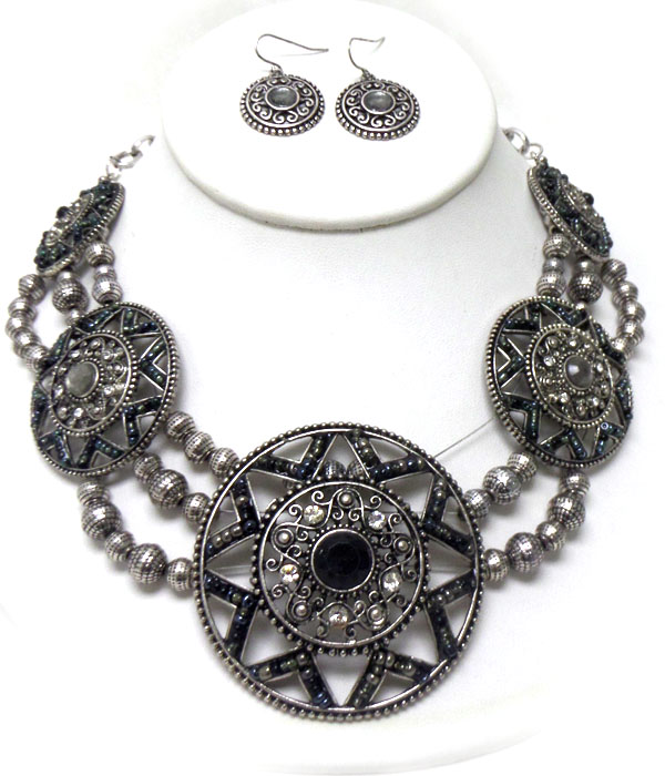 Vintage linked disks with beads necklace set 