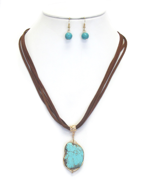 Natural stone and suede chain necklace set