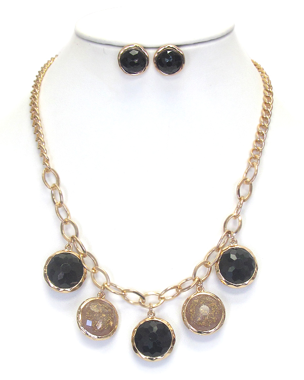 FACET STONE DROP CHAIN NECKLACE SET