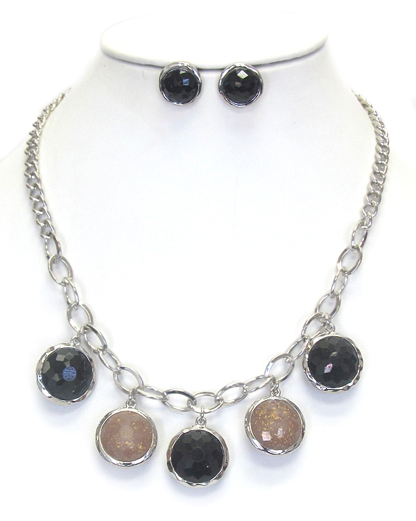 FACET STONE DROP CHAIN NECKLACE SET