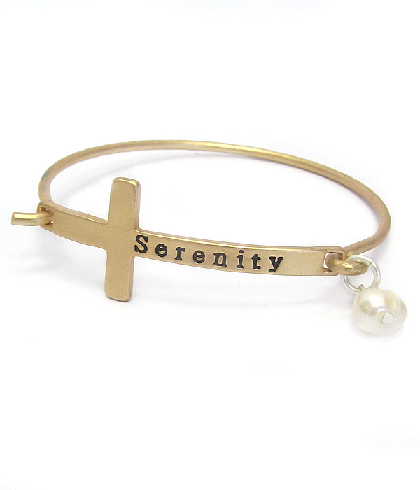 Freshwatr pearl charm religious inspiration cross wire bangle bracelet - serenity