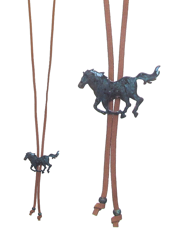 Farm animal leather chain pull tie necklace - horse