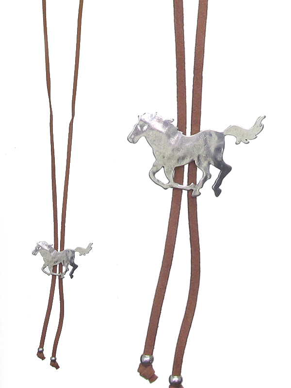 FARM ANIMAL LEATHER CHAIN PULL TIE NECKLACE - HORSE