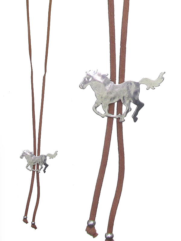 Farm animal leather chain pull tie necklace - horse