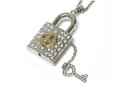 Crystal deco peace lock pendant necklace