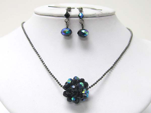 Facet metallic beads cluster ball necklace earring set