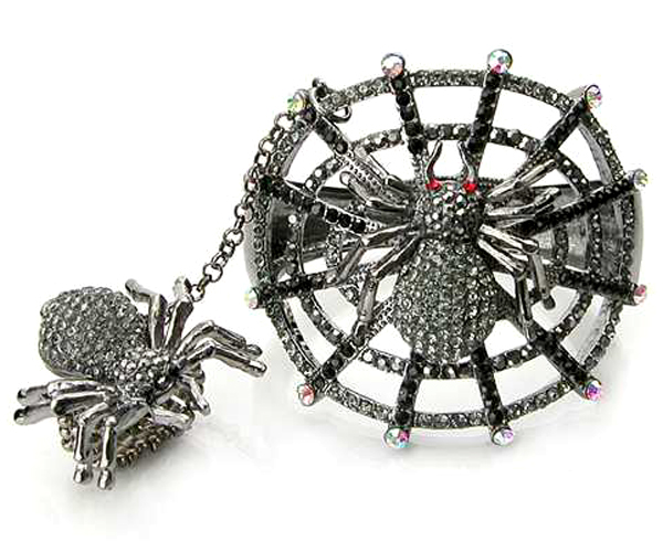 Crystal spider web hinge bangle and ring set