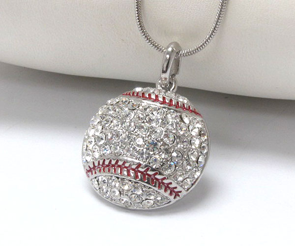 Crystal stud baseball pendant necklace