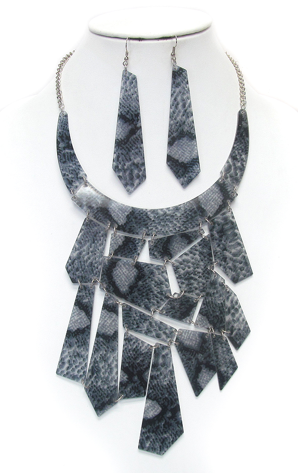 Animal patern acryl on achitectural flat metal link bib necklace earring set