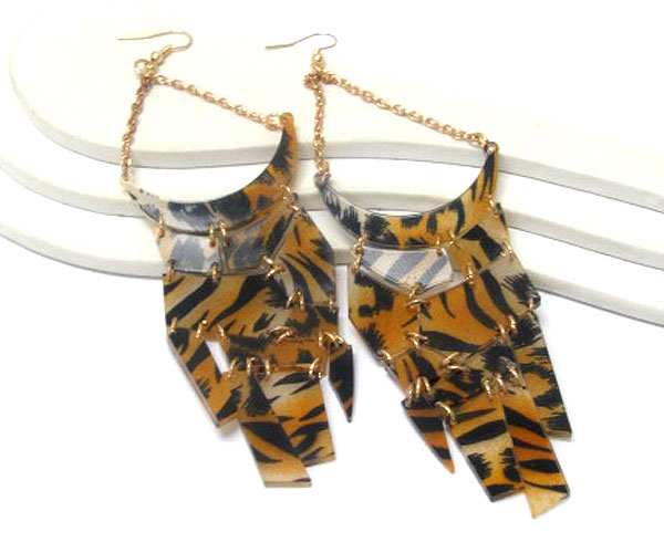 Achitectural flat acryl animal tiger  patterns link drop earring