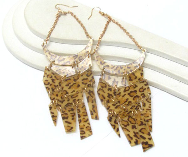Achitectural flat acryl animal cheetah patterns link drop earring