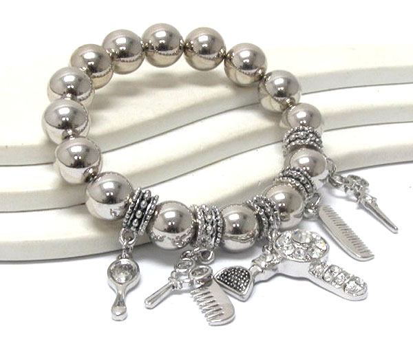 Crystal stud beauty shop theme multi charm stretch bracelet