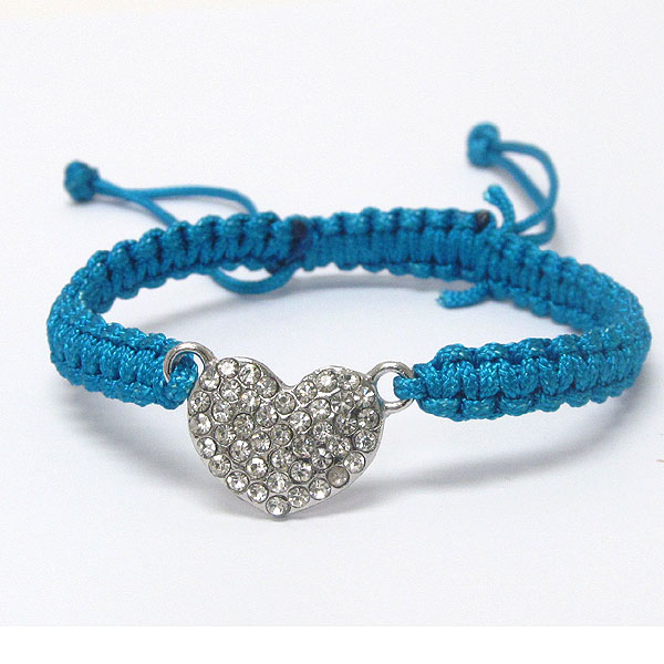 Crystal stud puffy heart friendship bracelet