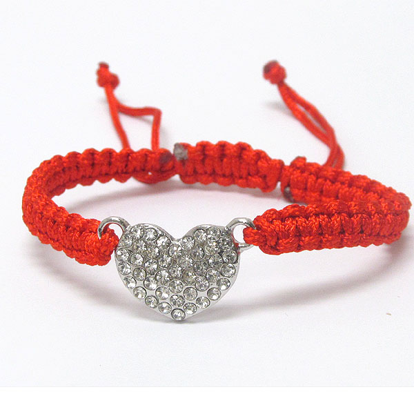 Crystal stud puffy heart friendship bracelet