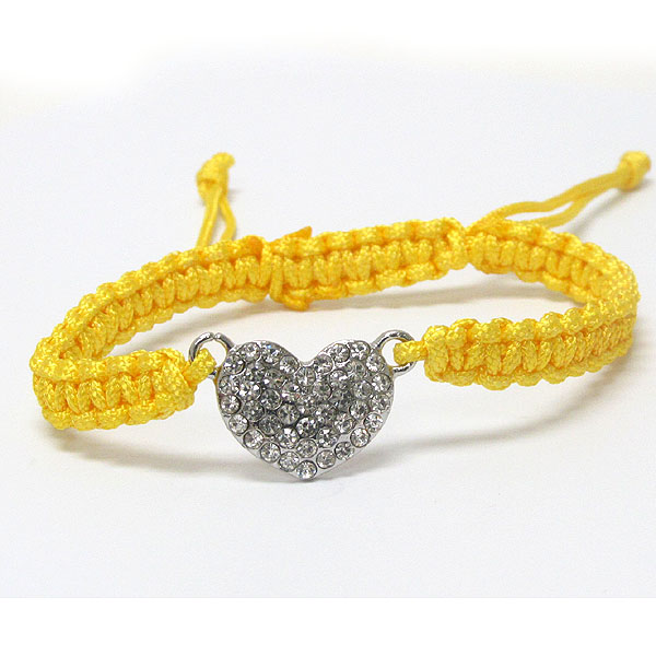 Crystal stud puffy heart friendship bracelet