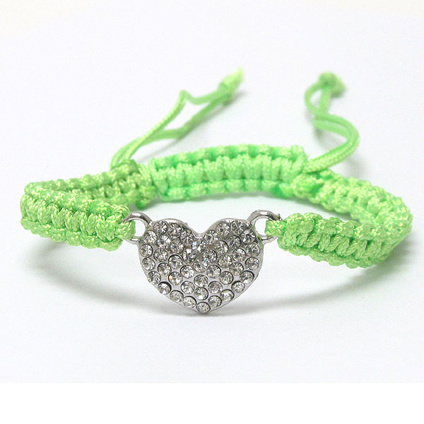 Crystal stud puffy heart friendship bracelet