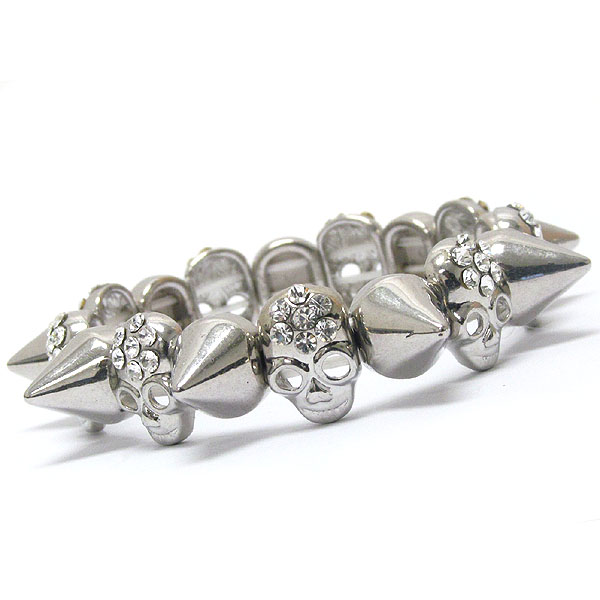 Crystal skull skeleton and spike stretch bracelet - halloween