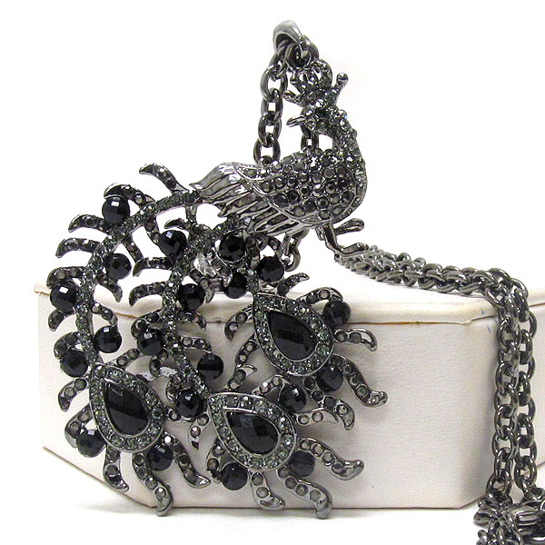 Crystal deco peacock pendant necklace
