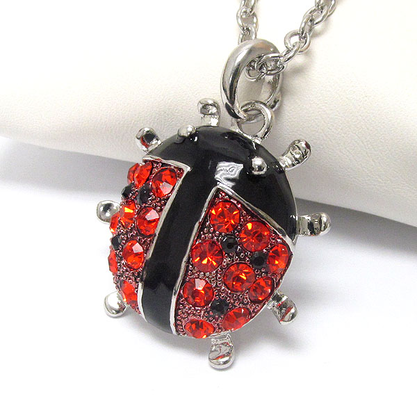Crystal and epoxy deco ladybug pendant necklace