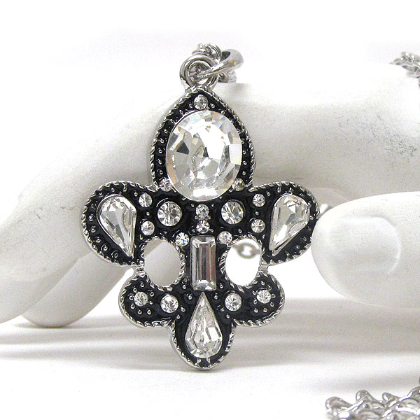 Crystal and glass deco fleur de lis pendant necklace