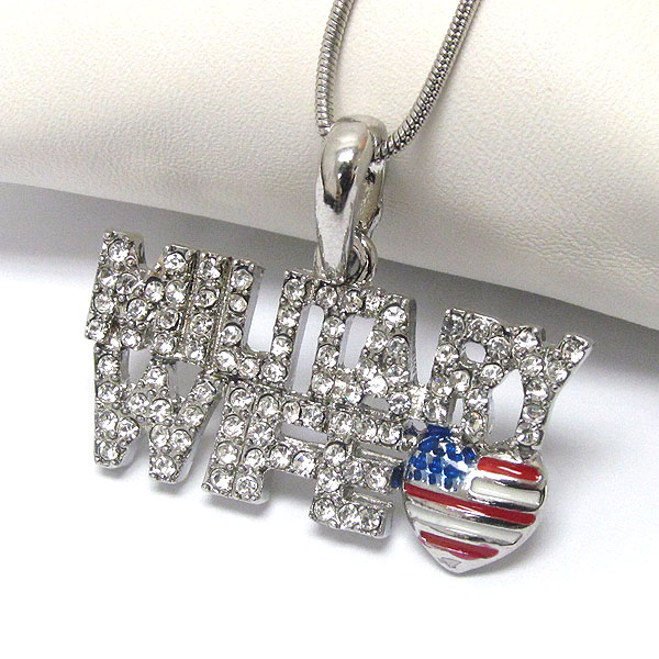 Crystal military wife and american flag pendant necklace
