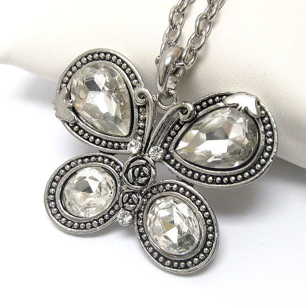 Crystal and glass deco butterfly necklace