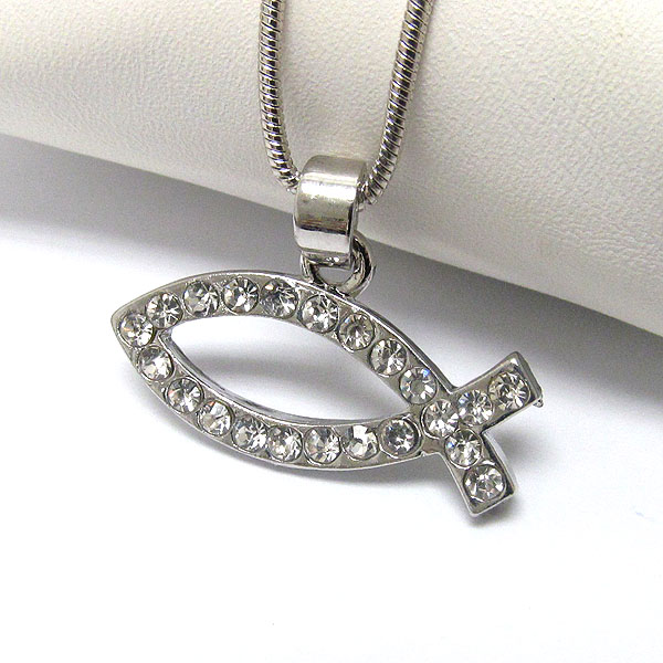 Crystal christian fish pendant necklace