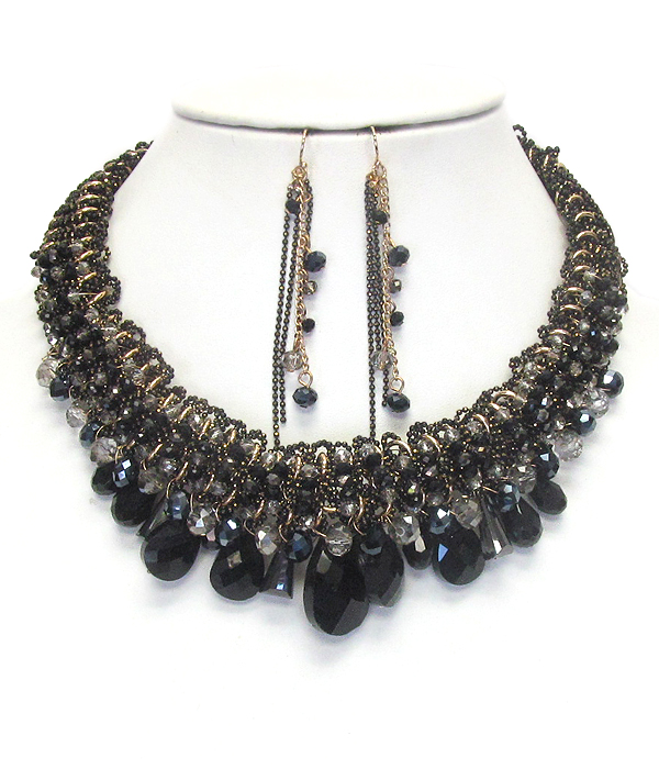 BOUTIQUE STYLE MULTI FACET GLASS BEAD MIX NECKLACE SET