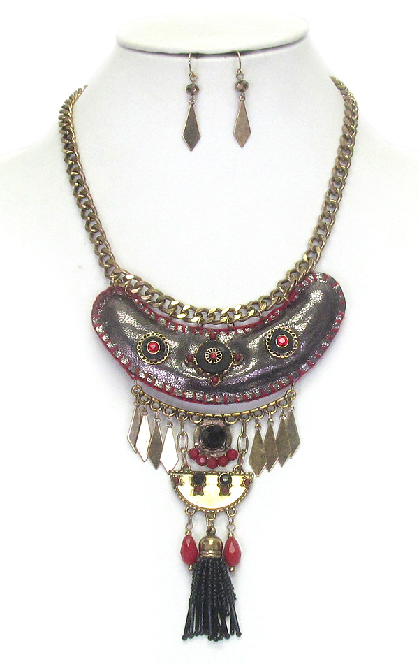 Ethnic style seed bead tassel necklace set