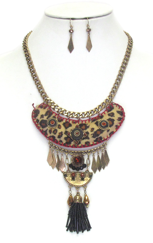 Ethnic style seed bead tassel necklace set