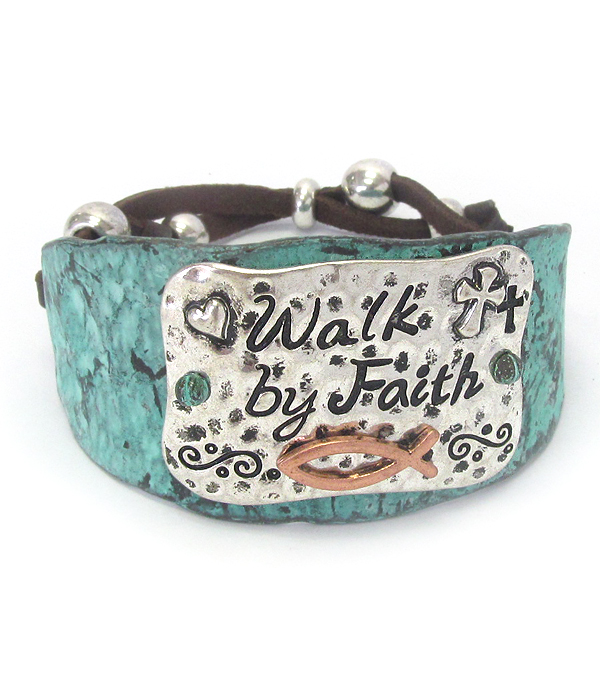 TEXTURED CHUNKY METAL AND SUEDE PULL TIE BRACELET - WALK BY FAITH