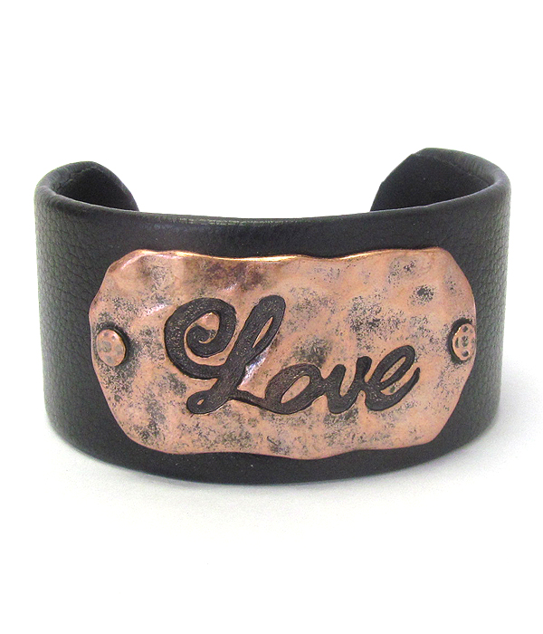 Inspiration leather bangle bracelet - love