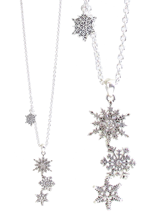 METAL FILIGREE SNOWFLAKE LINK DROP PENDANT NECKLACE