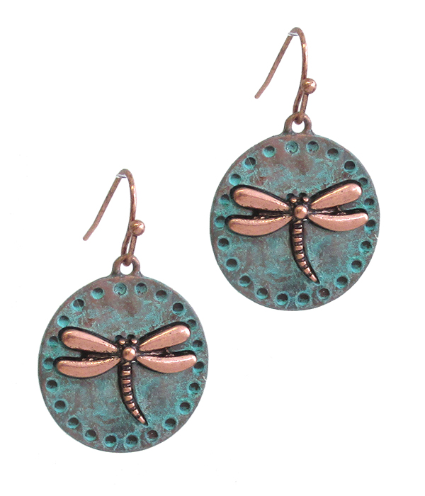 Vintage rustic dragonfly disc earring