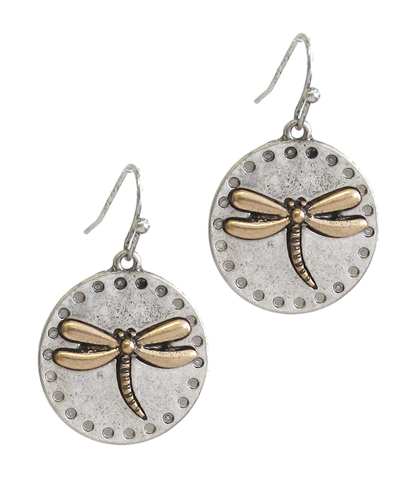 Metal dragonfly disc earring