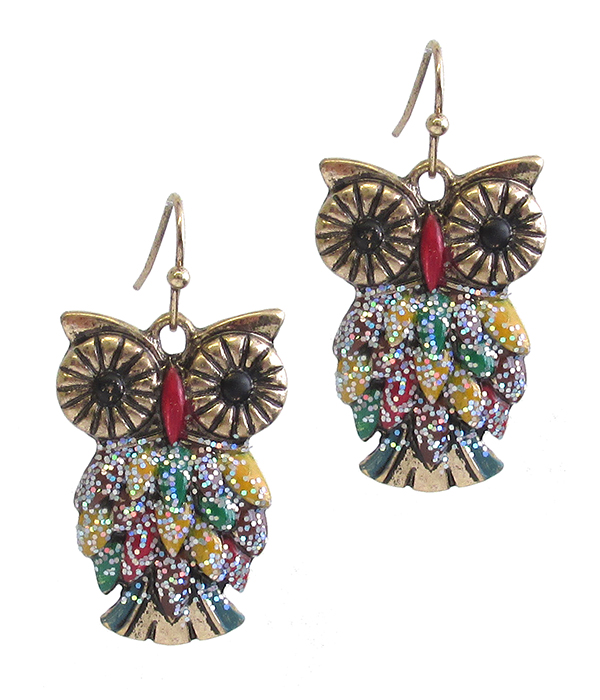 Epoxy owl earring