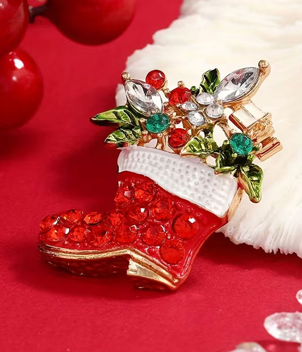 Christmas theme rhinestone brooch or pin - shoe