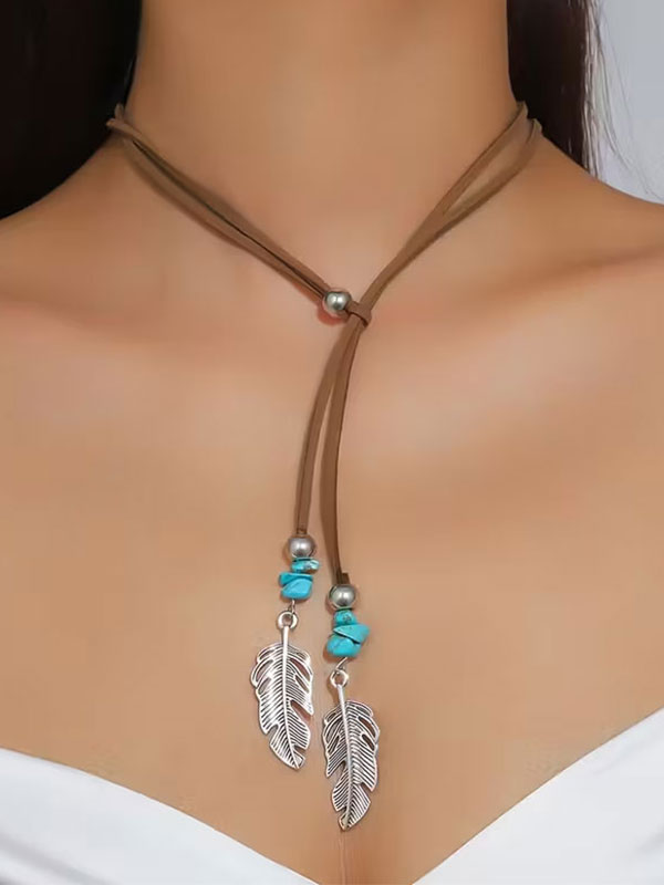 Y shape ethnic feather necklace