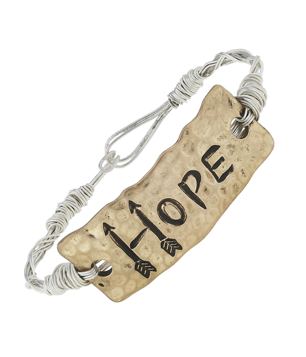 Handmade plate and wire bangle bracelet - hope