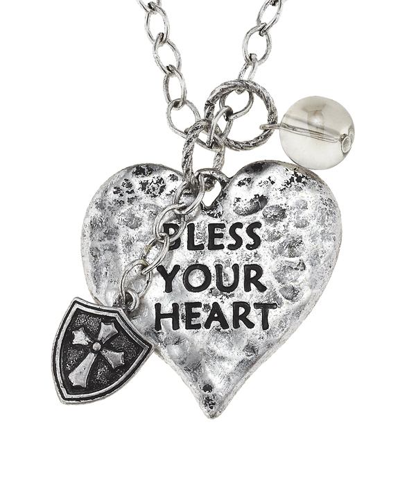 Handmade cross pendant necklace - bless your heart