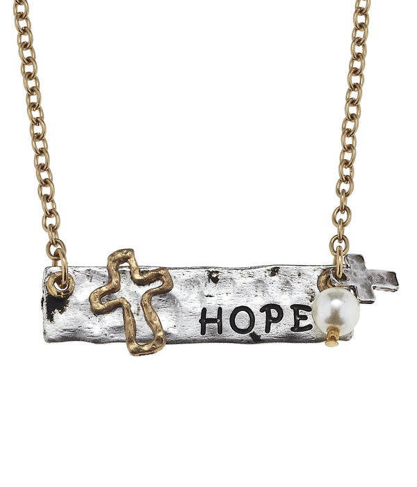Handmade bar and cross necklace - hope