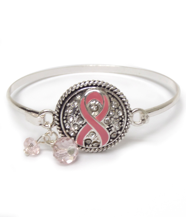 Pink ribbon charm thin bangle bracelet