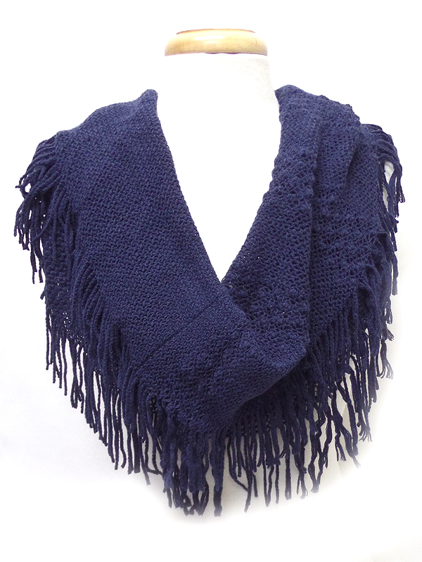 Fringe trim knit infinity scarf