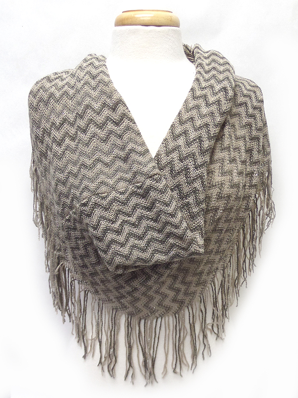 Fringe trim knit infinity scarf