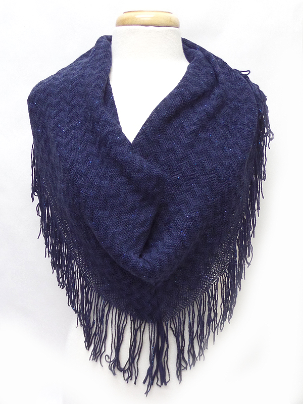 Fringe trim knit infinity scarf