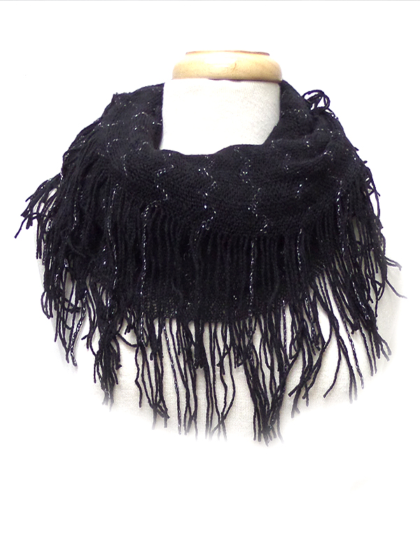 Fringe trim knit infinity scarf