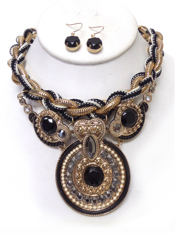 Twisted rope and chain multi beads necklace set