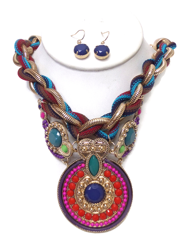 Twisted rope and chain multi beads necklace set 