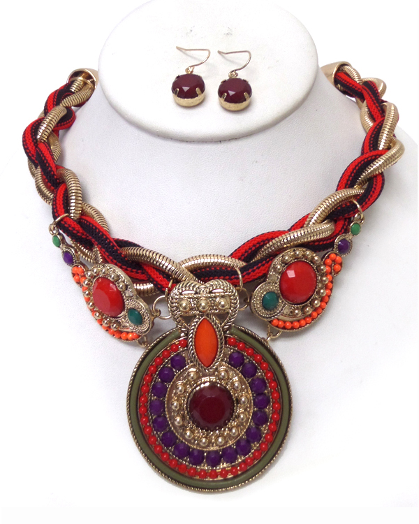 Twisted rope and chain multi beads necklace set 