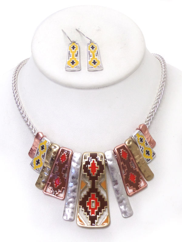 Multi size tibal style metals necklace set